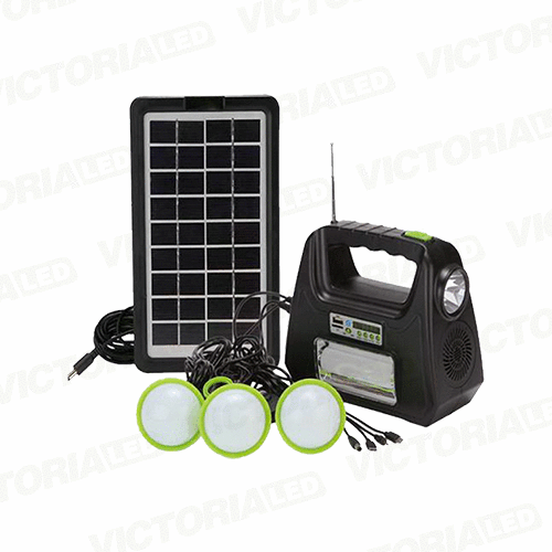 Kit solar portatil Linterna-Focos-USB-Radio-MP3-Bluetooth
