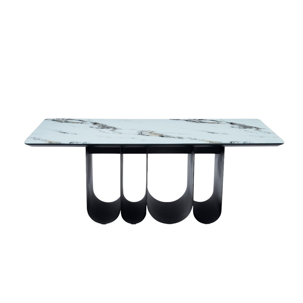 Mesa comedor rectangular 200×90 Movy top vidrio base negra