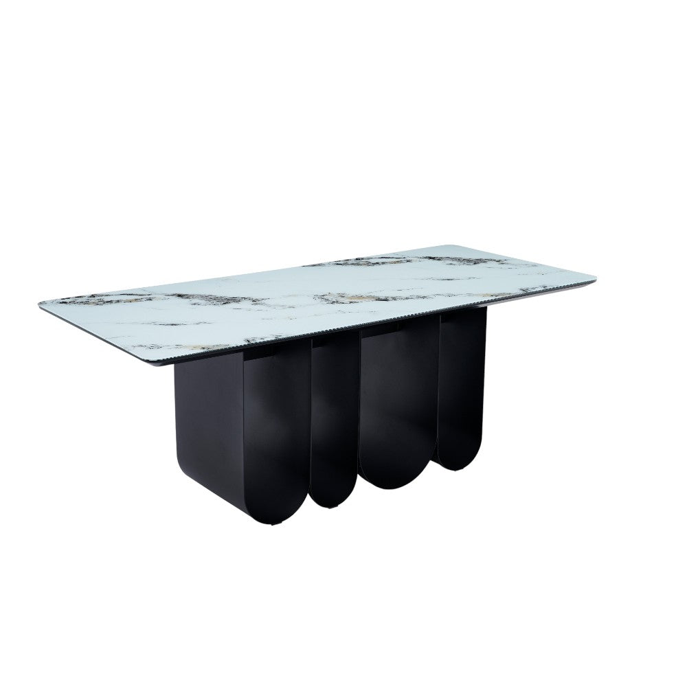 Mesa comedor rectangular 200×90 Movy top vidrio base negra