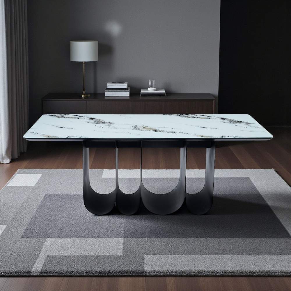 Mesa comedor rectangular 200×90 Movy top vidrio base negra