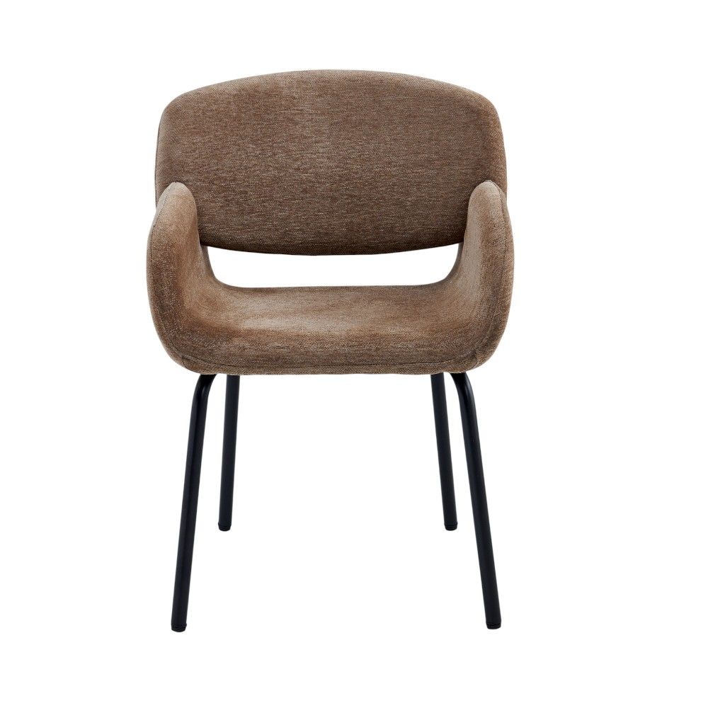 Silla de comedor con brazos Flora de tapiz café claro