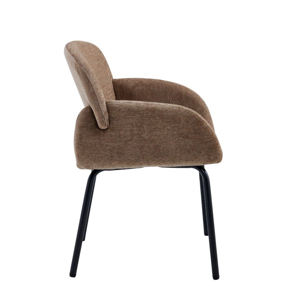 Silla de comedor con brazos Flora de tapiz café claro