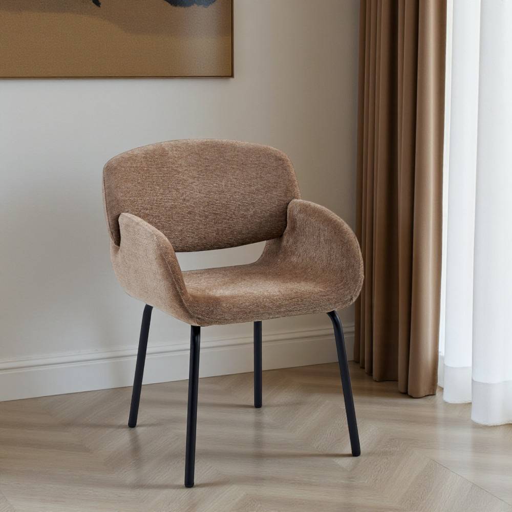 Silla de comedor con brazos Flora de tapiz café claro