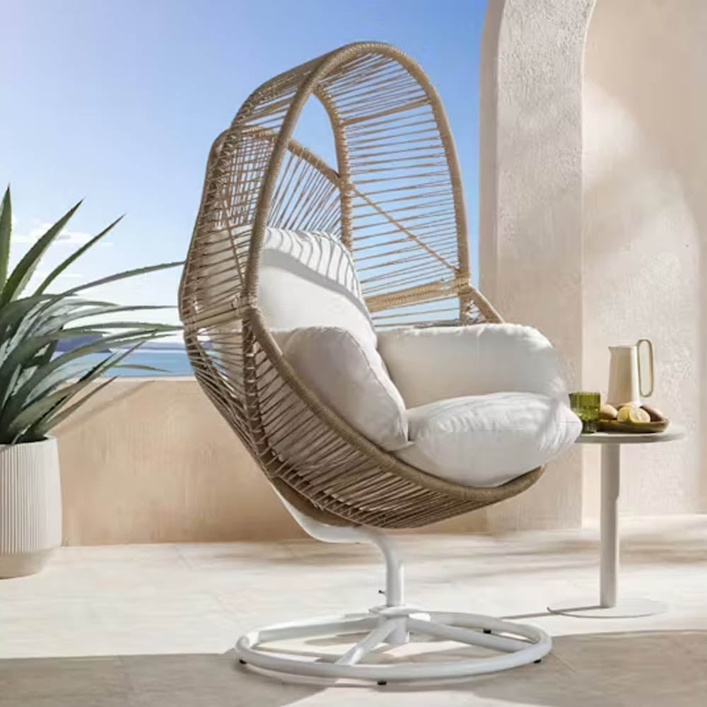 Asiento giratorio Vian de acero con polyrattan cafe claro