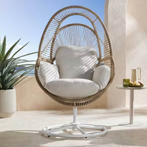 Asiento giratorio Vian de acero con polyrattan cafe claro