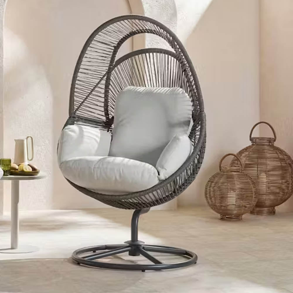 Asiento giratorio Vian de acero con polyrattan cafe oscuro