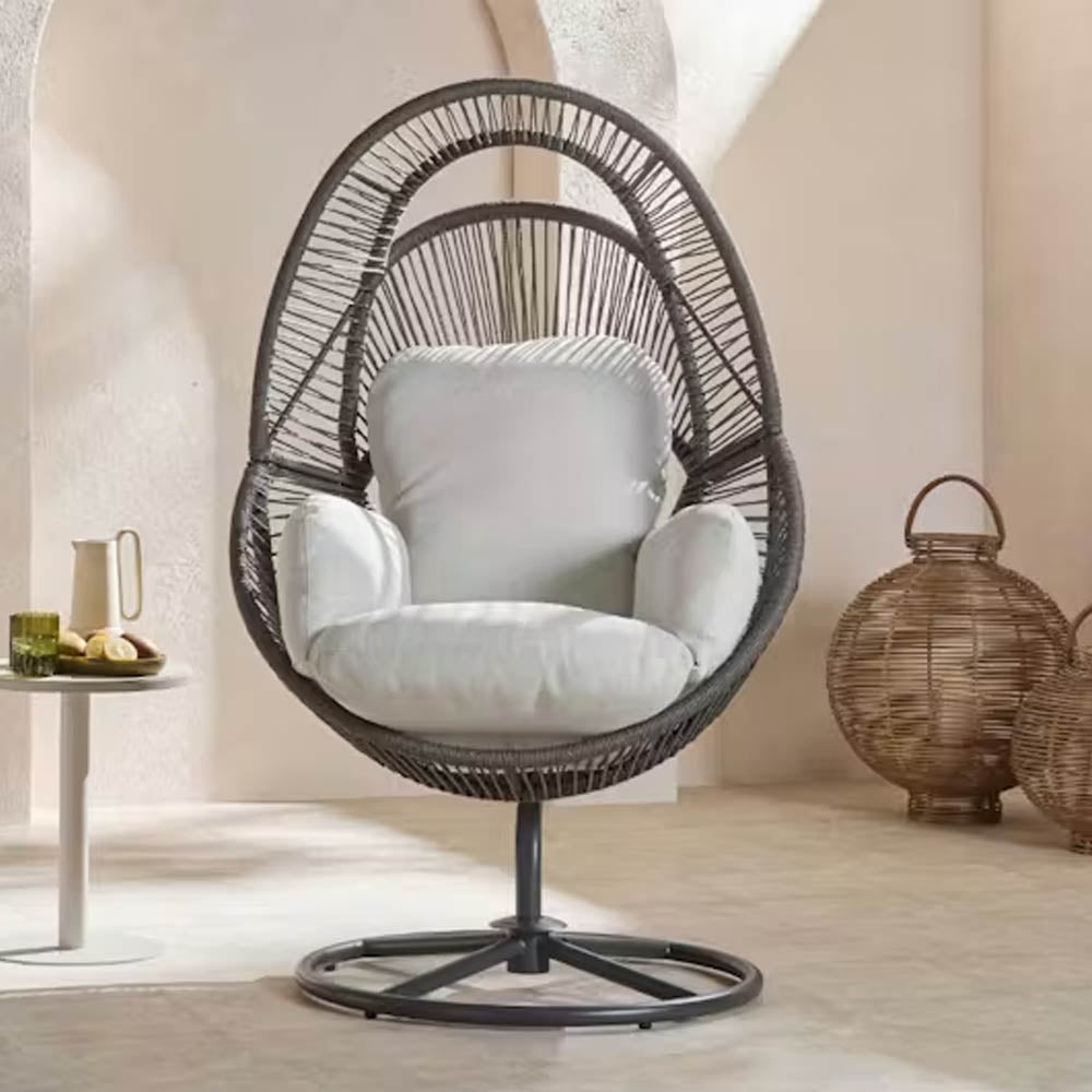 Asiento giratorio Vian de acero con polyrattan cafe oscuro