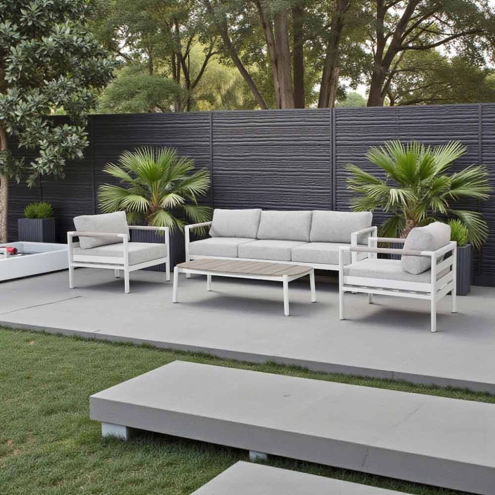 Set sala de exterior Eva de 4pcs de aluminio blanco hueso