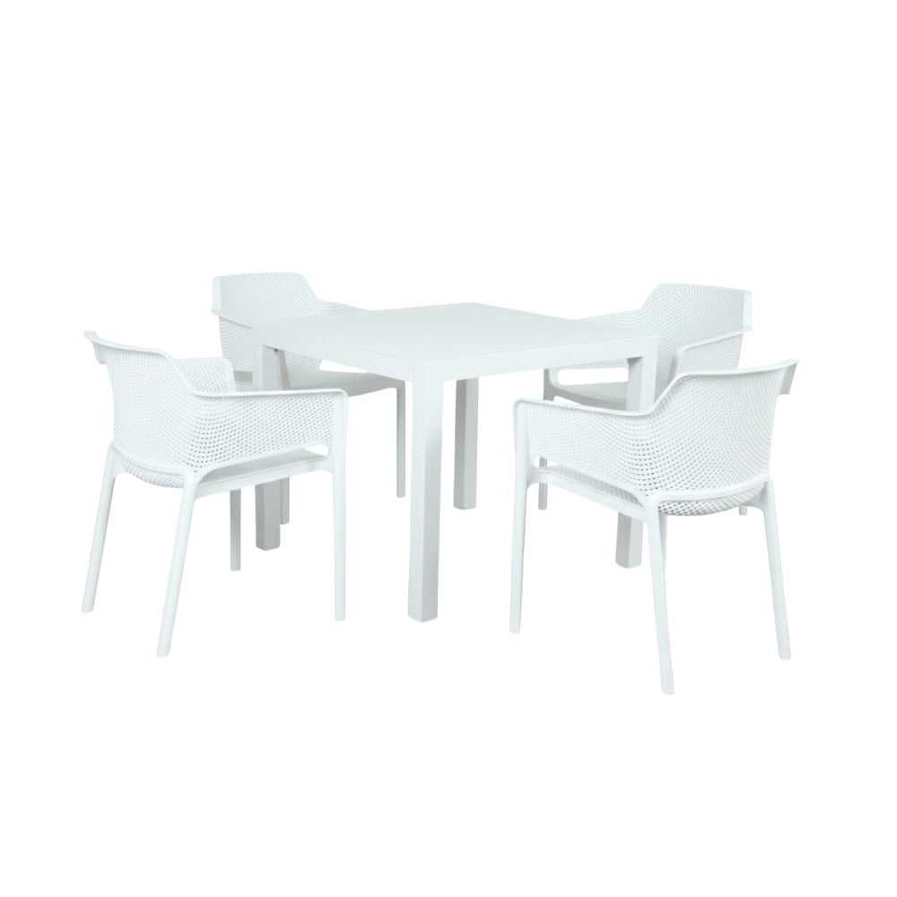 Set comedor de exterior 4P Nara aluminio /PP blanco mate