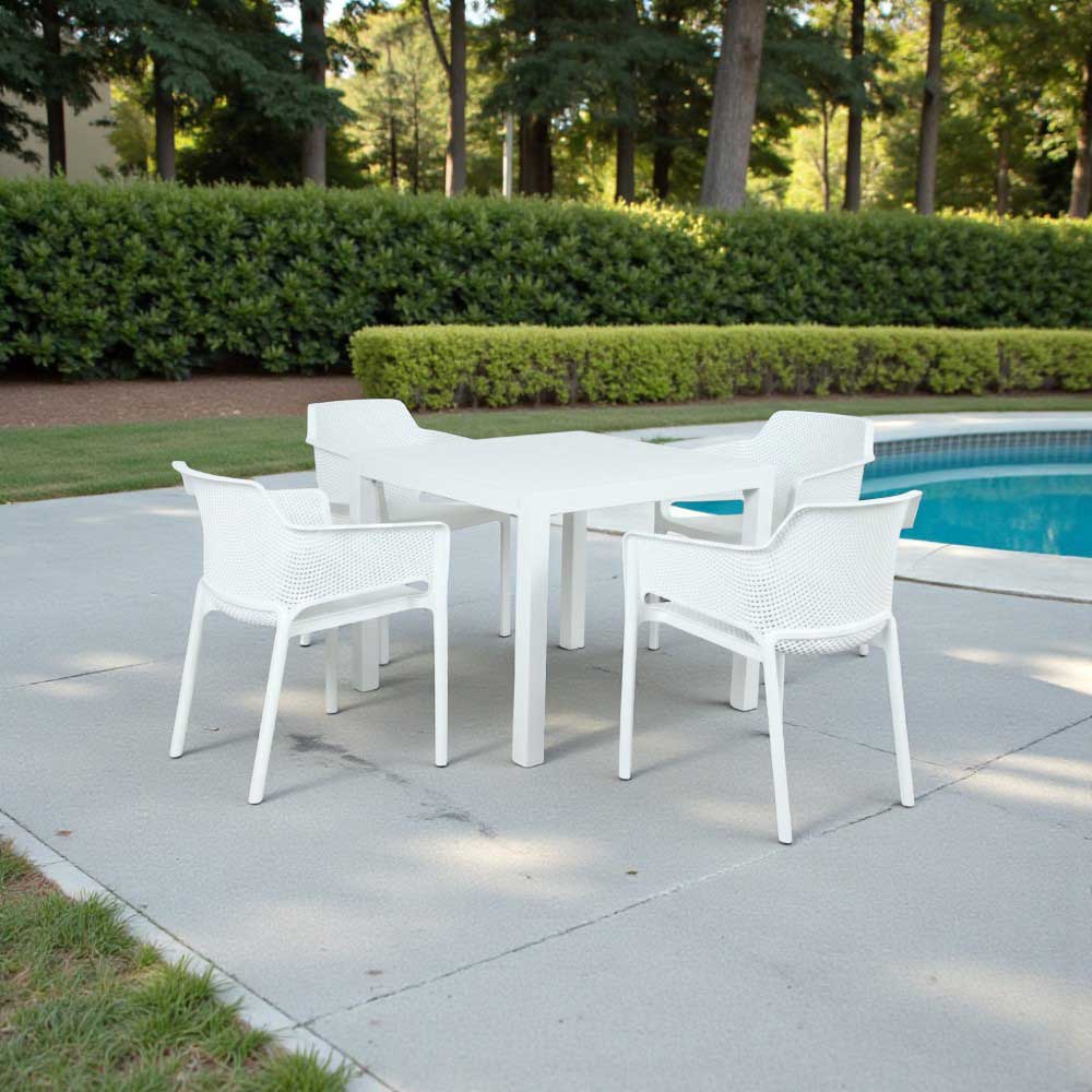 Set comedor de exterior 4P Nara aluminio /PP blanco mate