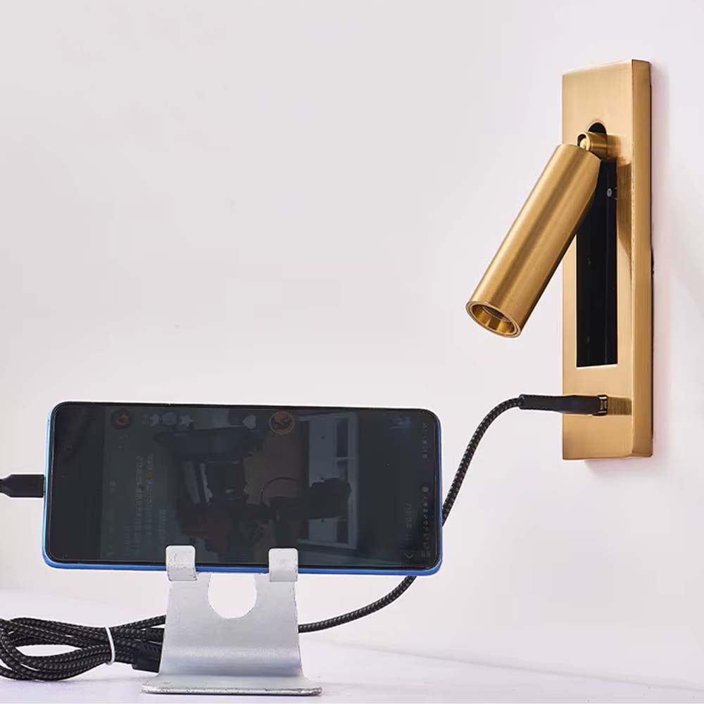 Lámpara led de pared Gale brass con luz cálida 3W y USB