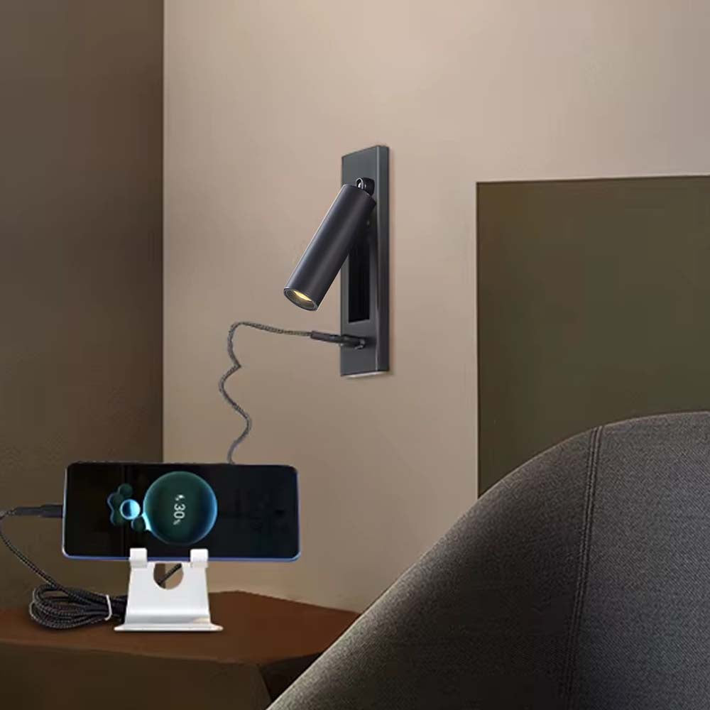 Lámpara led de pared Gale black con luz cálida 3W y USB