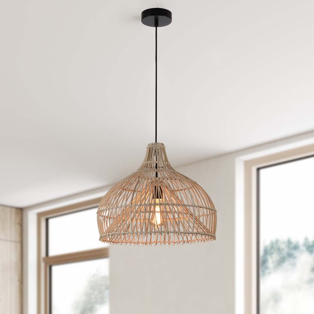 Lámpara colgante E27 Darla de ratán natural